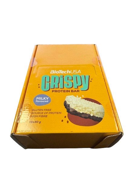 BioTechUSA Crispy Protein Bar Mleczny Baton Białkowy Wysokobiałkowa i Wysokobłonnikowa Przekąska 16 x 40g