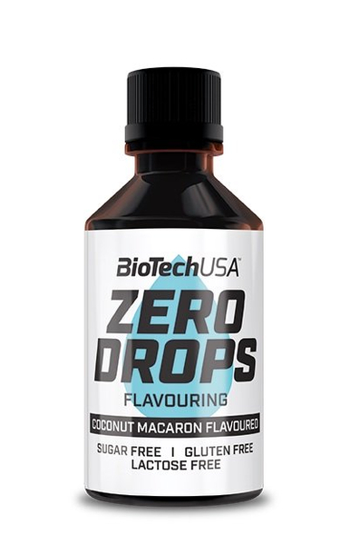 BioTechUSA Zero Drops Kokosowy Makaronik Krople Smakowe Bez Cukru Do Aromatyzowania Żywności i Napojów 50ml