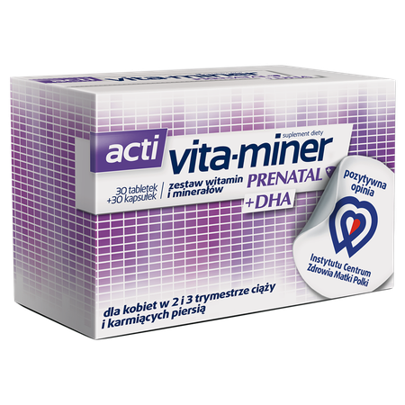 Acti Vita Miner Prenatal Dha Zestaw Witamin dla Kobiet w Ciąży 30 Tabletek + 30 Kapsułek Best Before 30.06.26