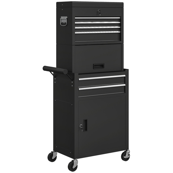 HOMCOM Three-Part Steel Locking Tool Chest - Black