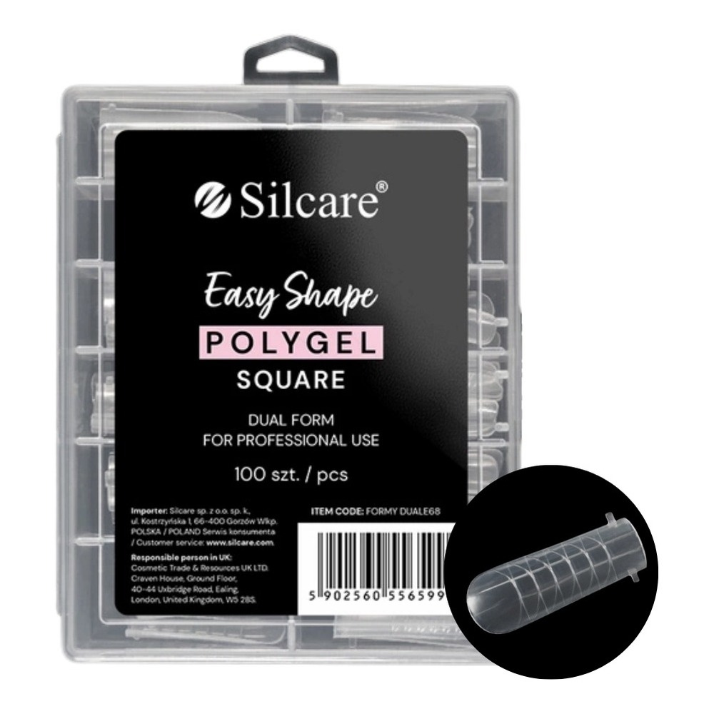 Silcare Dual Forms Clear Square formy do przedłużania paznokci akrylożelem 100 szt.