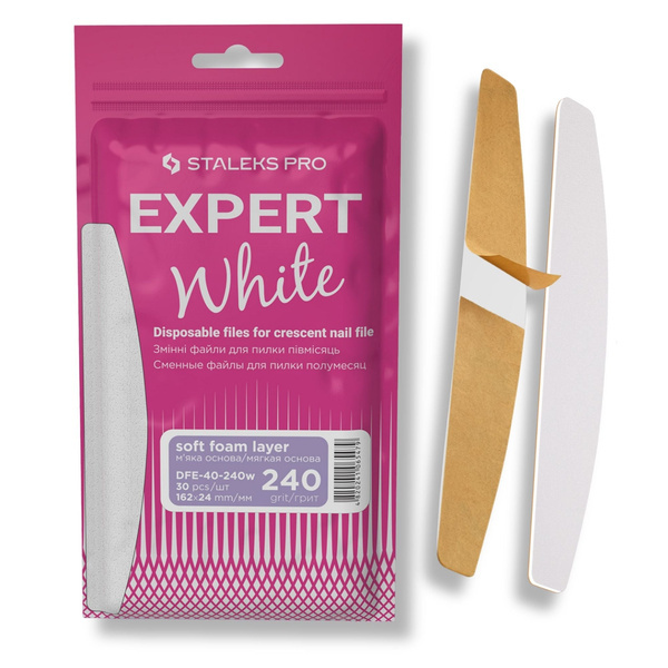 Staleks Pro Expert Wymienne Pilniki Białe na Bazie Miękkiej do Pilnika Półksiężycowego EXPERT 40 30 Sztuk