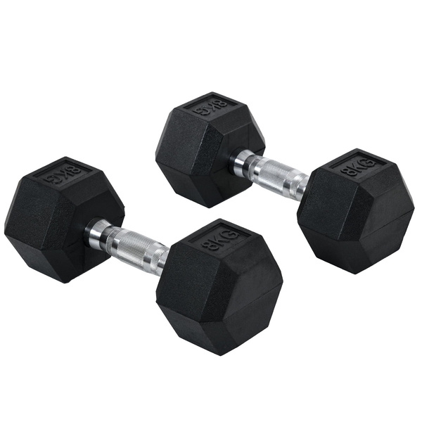 HOMCOM 2x8kg Hex Dumbbell Rubber Weights Sets Hexagonal Gym Fitness Lifting Home