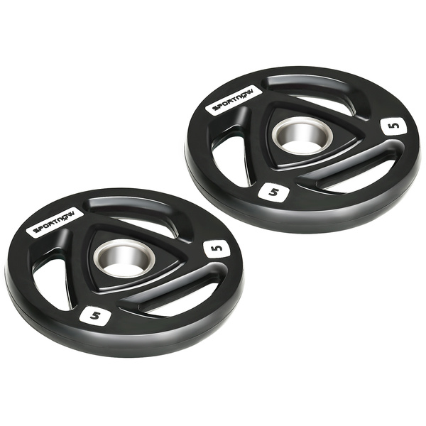 SPORTNOW Two 5kg Olympic Weight Plates, Tri-Grip Rubber-Coated Barbell Weights, with 5cm Holes, for Home, Gym, Office