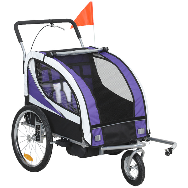 HOMCOM Baby Bike Trailer with 5 Point Harness, Steel Frame, Reflectors, Safety Flag, Hitch Coupler, Purple