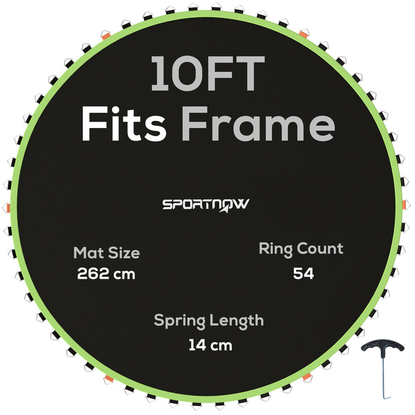 SPORTNOW Trampoline Replacement Mat with Spring Pull Tool, 54 V-Hooks, for 10ft Trampoline using 14cm Springs, Green