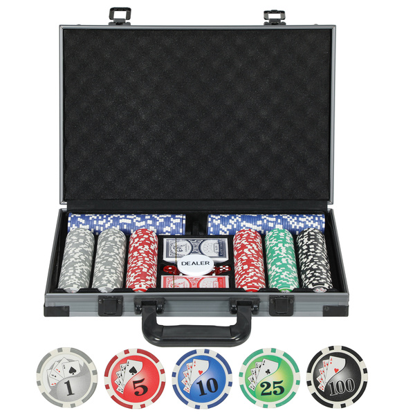 SPORTNOW 400-Piece Poker Chips Set with Lightweight ABS Case, Casino Texas Holdem Poker Set with Mat, 11.5g Numbered Poker Chips, Two Decks of Cards, Dealer, Five Dices, Grey