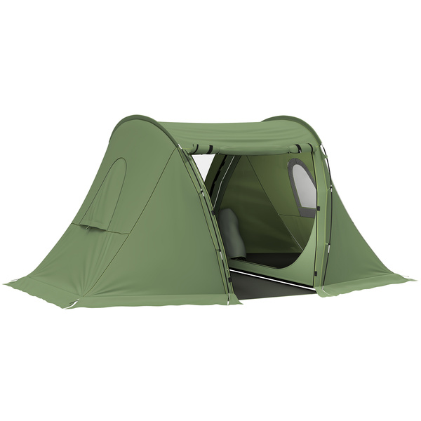Outsunny 3 Man Camping Tent with Living Area and 2 Bedrooms, 3000mm Waterproof Family Tent with Sewn-in Groundsheet and bag, Portable Dome Shelter  for Hiking, Festival, Backpacking, Green