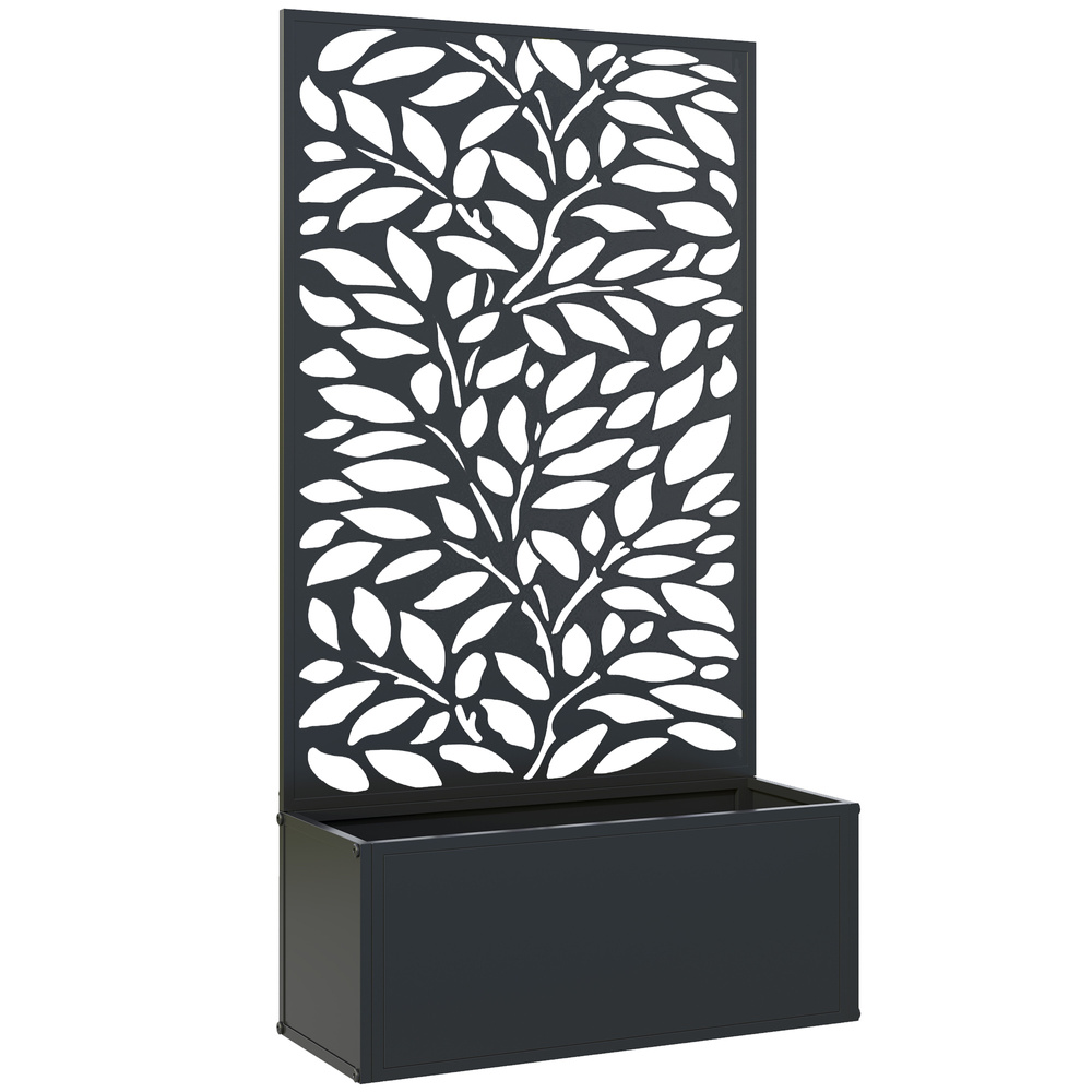 Outsunny Outdoor Metal Planter, with Back Trellis - Black