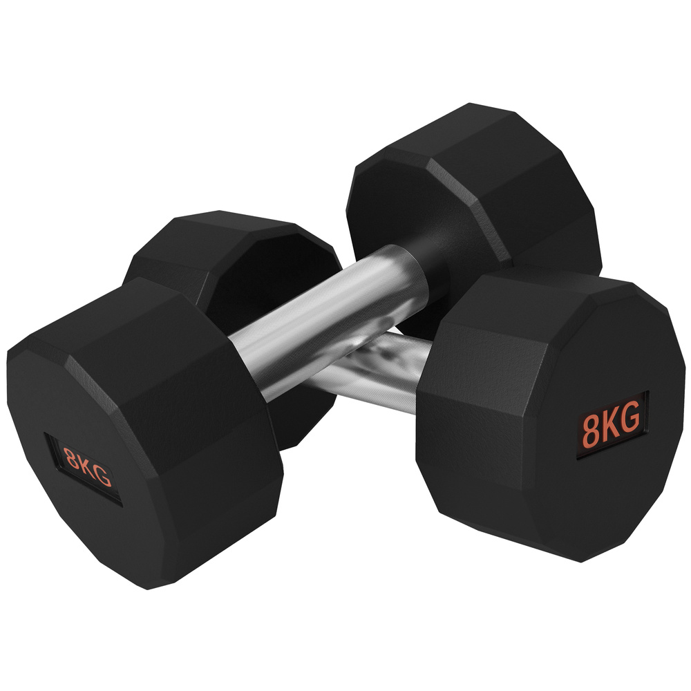 SPORTNOW Dumbbells Weights Set with 12-Sided Shape and Non-Slip Grip for Men Women Home Gym Workout, 2 x 8kg