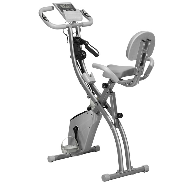HOMCOM 2-in-1 Folding Exercise Bike with 8-Level Magnetic Resistance, Arm Resistance Band, Pulse Sensor, Grey