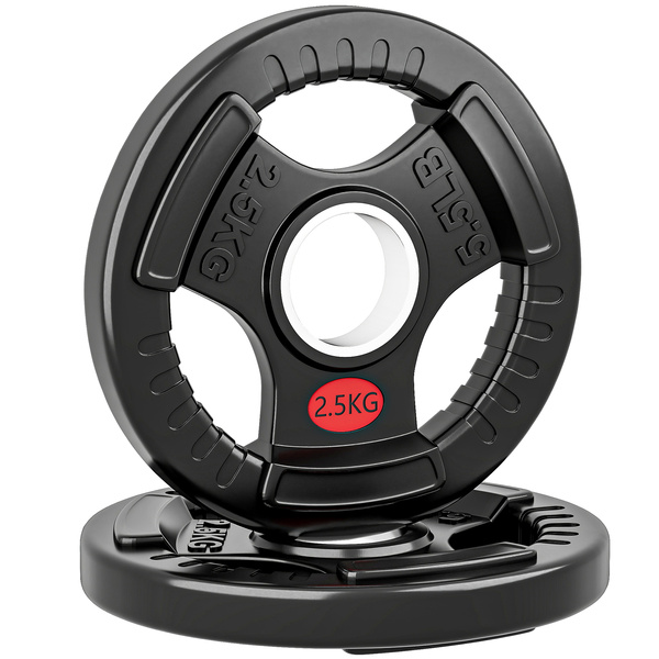 SPORTNOW Olympic Weight Plates, 2"/5cm Weight Disc Pair with Tri-Grips, 2 x 2.5kg Dumbbell Plates for Weightlifting and Strength Training Home Gym Fitness Workout, Black