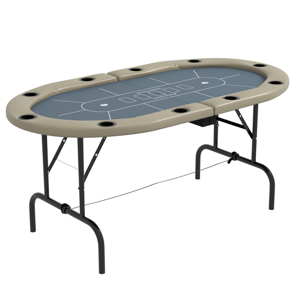 SPORTNOW 8 Player Folding Poker Table, with Cup Holders, Cushioning Edge, Brown and Blue