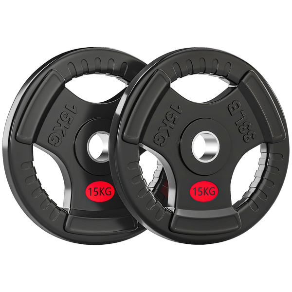 SPORTNOW Olympic Weight Plates, 2"/5cm Weight Disc Pair with Tri-Grips, 2 x 15kg Dumbbell Plates for Weightlifting and Strength Training Home Gym Fitness Workout, Black