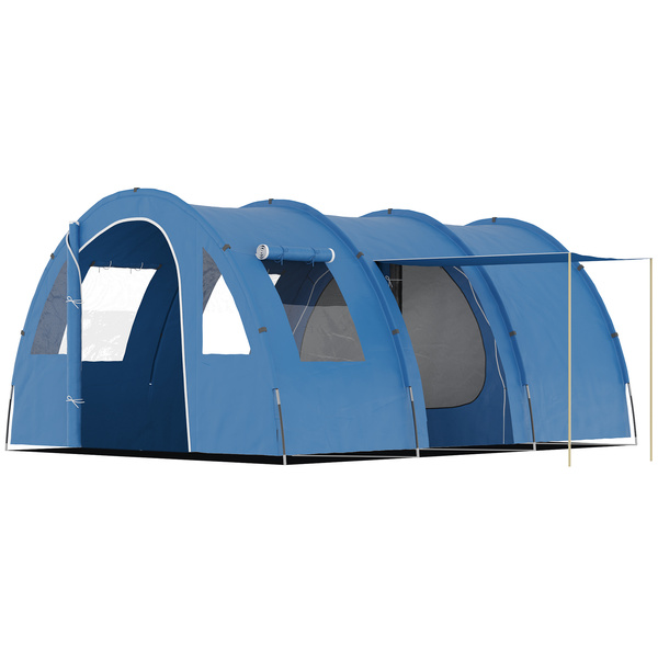 Outsunny 5-6 Man Camping Tent with 2 Room, Floor and Carry Bag - Blue