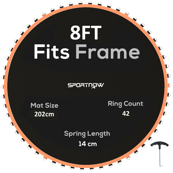 SPORTNOW Trampoline Replacement Mat with Spring Pull Tool, 42 V-Hooks, for 8ft Trampoline using 14cm Springs, Orange