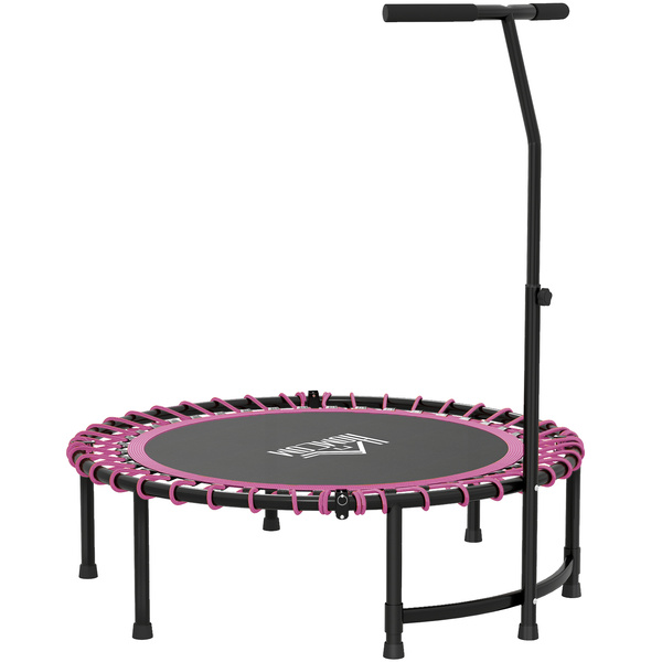 HOMCOM Mini Round Steel Frame Trampoline w/ Adjustable Handle, Pink
