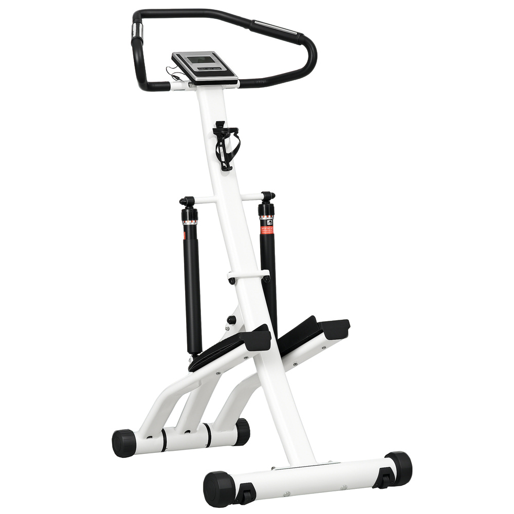 SPORTNOW Stepper Machine for Home, Foldable Stair Stepper with 12-Level Hydraulic Resistance, Stair Climber with LCD Monitor, Heart Rate Sensor and Drink Holder, White and Black