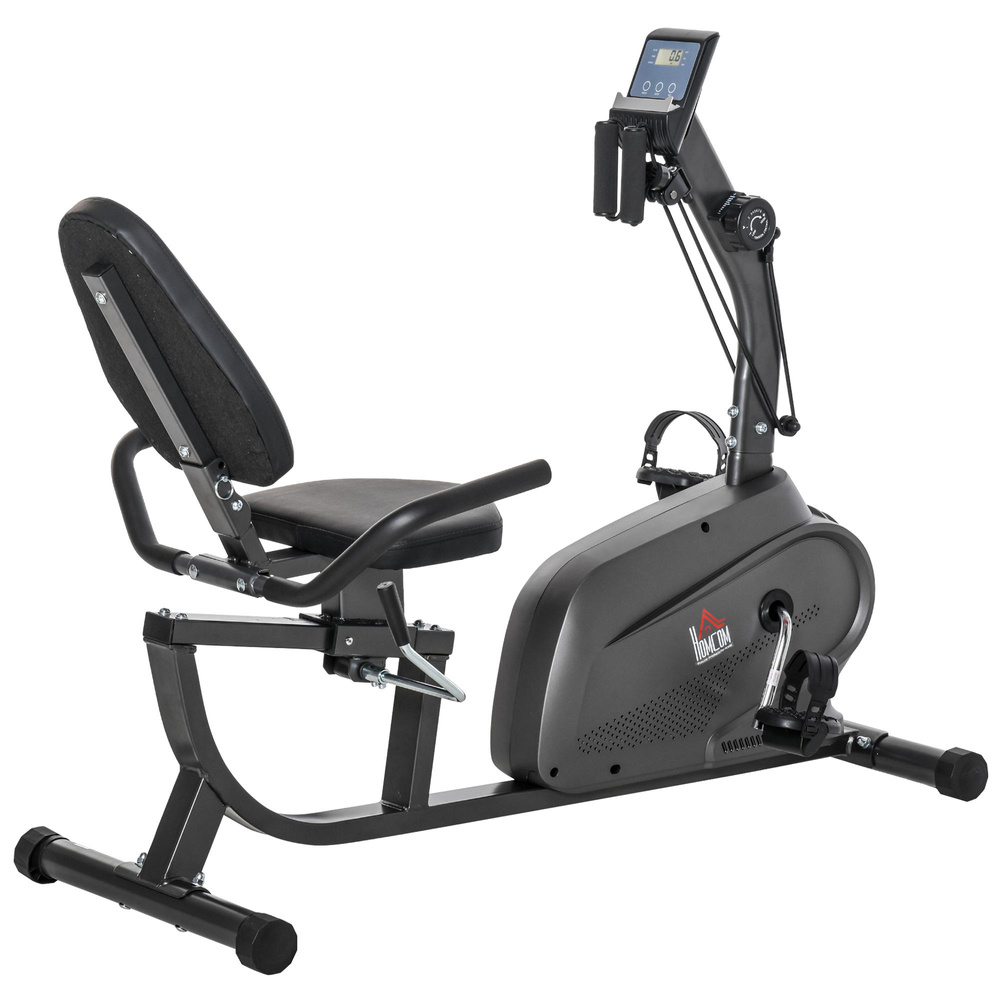 HOMCOM Recumbent Seated Exercise Bike, Recovery Rehab Exercise Bike Home Exerciser, 8-Level Magnetic Resistance Stationary Bike with Pad Holder, LCD Monitor, Wheels for Indoor Cardio Workout, Black