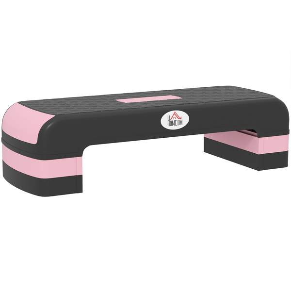 HOMCOM Aerobic Step with 3-Level Adjustable Heights for Home, Office Exercise, Black and Pink