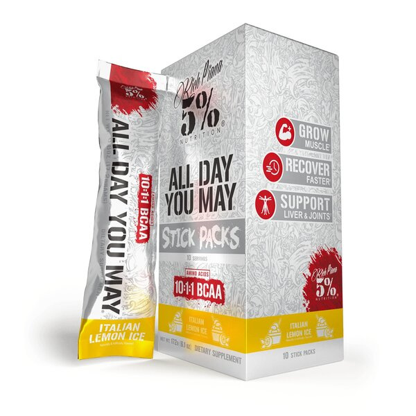 5% Nutrition AllDayYouMay Legendary Series BCAA w Proszku o Smaku Włoskiej Mrożonej Cytryny Na Regenerację i Wzrost Mięśni 10 Saszetek