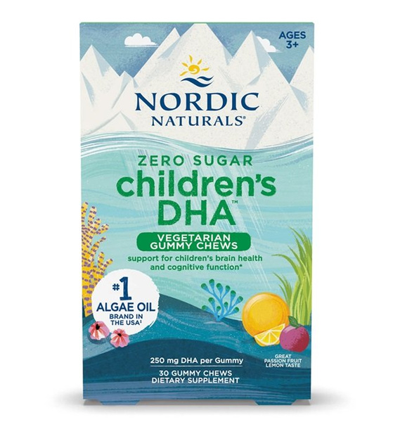 Nordic Naturals DHA dla Dzieci Wegetariańskie Żelki 250mg Marakuja Cytryna Na Wsparcie Mózgu 30 Żelków