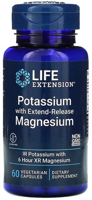 Life Extension Potas z Magnezem o Przedłużonym Uwalnianiu na Prawidłowe Ciśnienie Krwi 60 Kapsułek