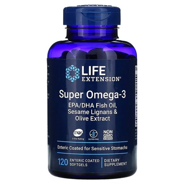 Life Extension Super Omega-3 EPA/DHA z Lignanami Sezamowymi i Ekstraktem z Oliwek Na Zdrowie Serca i Mózgu 120 Kapsułek