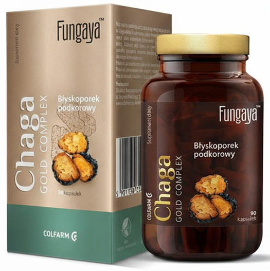 Colfarm Chaga Gold Complex Wspiera Naturalną Odporność Układ Sercowo-Naczyniowy Komfort Trawienny 90 Kapsułek
