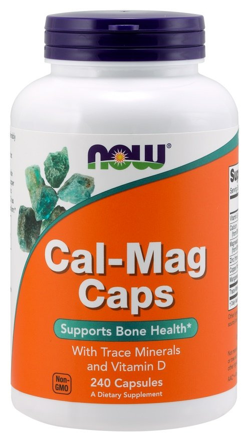 NOW Foods Cal-Mag Kapsułki na Zdrowe Kości z Minerałami Śladowymi i Witaminą D 240 Kapsułek