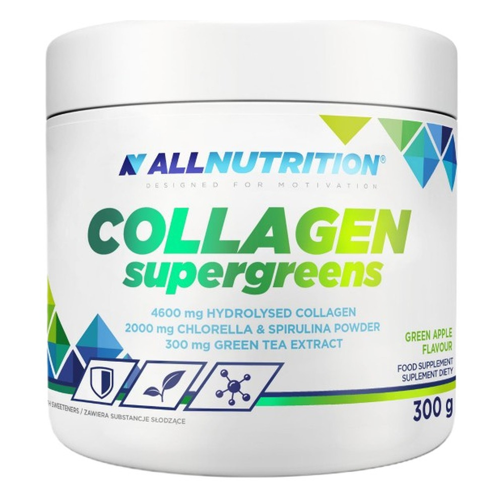 AllNutrition Collagen Supergreens Zielona Moc dla Skóry Włosów i Witalności Zielone Jabłko 300g