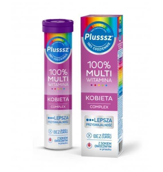 Plusssz 100% Multiwitamina Kobieta Complex Tabletki Musujące o Smaku Maliny i Pomarańczy 20szt