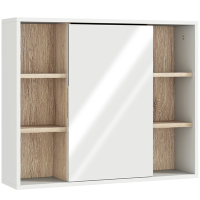 HOMCOM Bathroom Mirror Cabinet, Wall Mounted Storage Cabinet with Open Cupboard and Adjustable Shelf, White