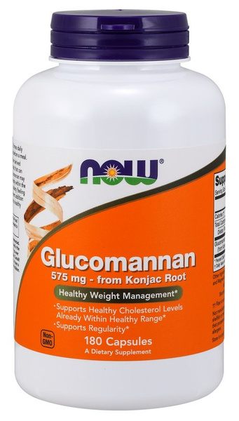 NOW Foods Glukomannan z Korzenia Konjac 575mg na Prawidłowy Poziom Cholesterolu i Regularność 180 Kapsułek