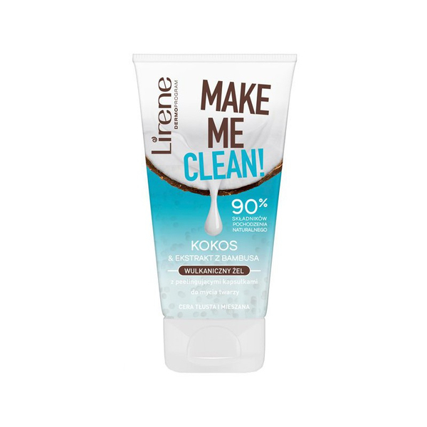Lirene Make Me Clean! Wulkaniczny Żel do Mycia Twarzy dla Skóry Tłustej i Mieszanej Kokos i Bambus 150ml
