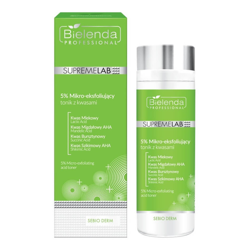 Bielenda Professional SupremeLab Sebio Derm 5% Mikro-Eksfoliujący Tonik z Kwasami dla Cery Problematycznej 200ml Best Before 31.10.26