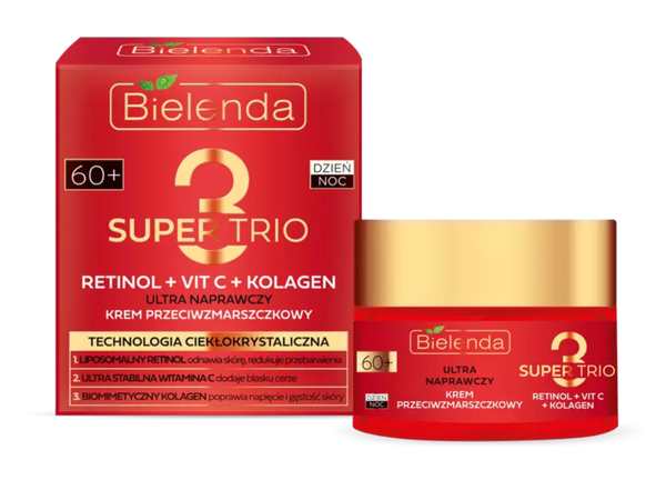 Bielenda Super Trio Retinol Vit C Collagen Ultra Naprawczy Krem Przeciwzmarszczkowy 60+ na Dzień i Noc 50ml