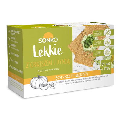 Sonko Lekkie Pieczywo Chrupkie z Orkiszem i Dynią Źródło Blonnika bez Dodatku Cukru 170g