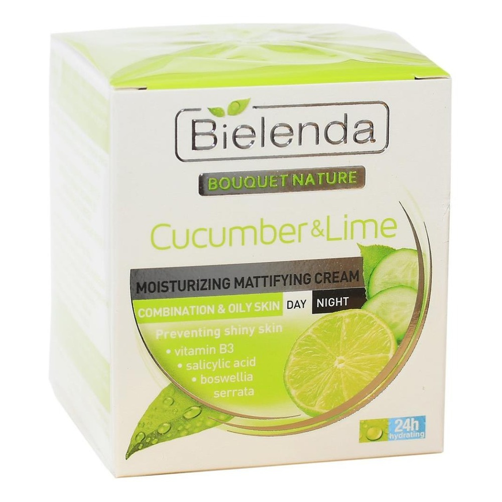 Bielenda Bouquet Nature Limonka Ogórek Nawilżający Krem Matujący do Cery Mieszanej i Tłustej na Dzień i Noc 50ml