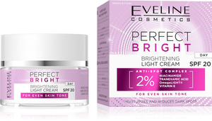 Eveline Perfect Bright Rozjaśniający Lekki Krem ​​z Filtrem SPF20 dla Skóry Szarej z Przebarwieniami na Dzień 50ml