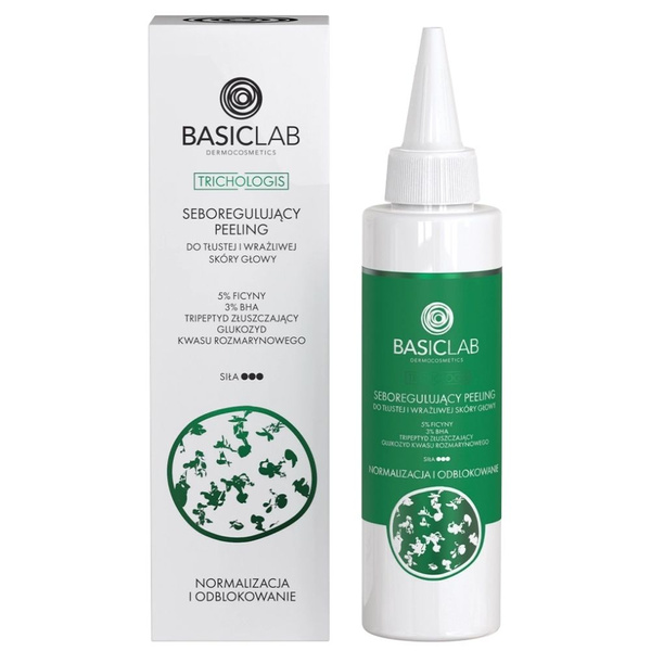 BasicLab Dermocosmetics Trichologis Peeling do Skóry Głowy Seboregulujący do Skóry Tłustej i Wrażliwej z 5% Ficiną, 3% BHA, Peptydami złuszczającymi 150ml