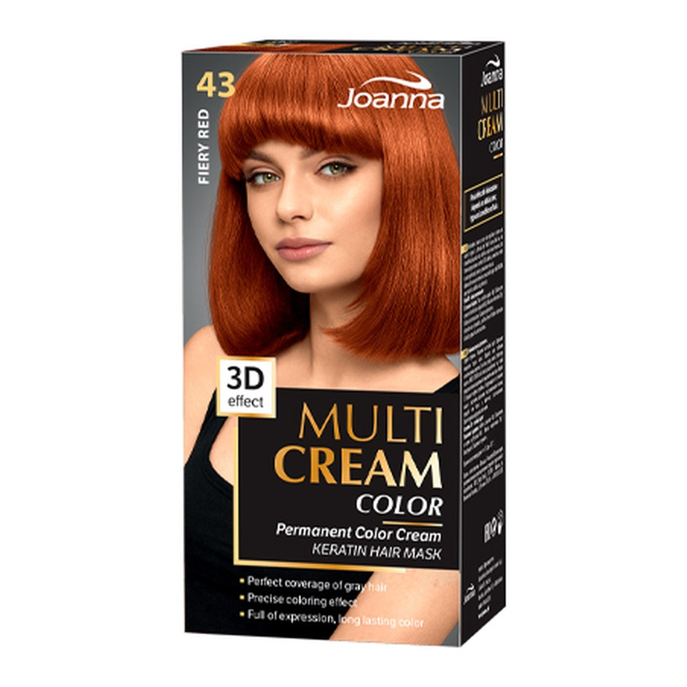 Joanna Multi Cream Trwały Intensywny Kolor Włosów Farba Pielęgnująca 43 Intensywna Ognista Czerwień 60x40x20g