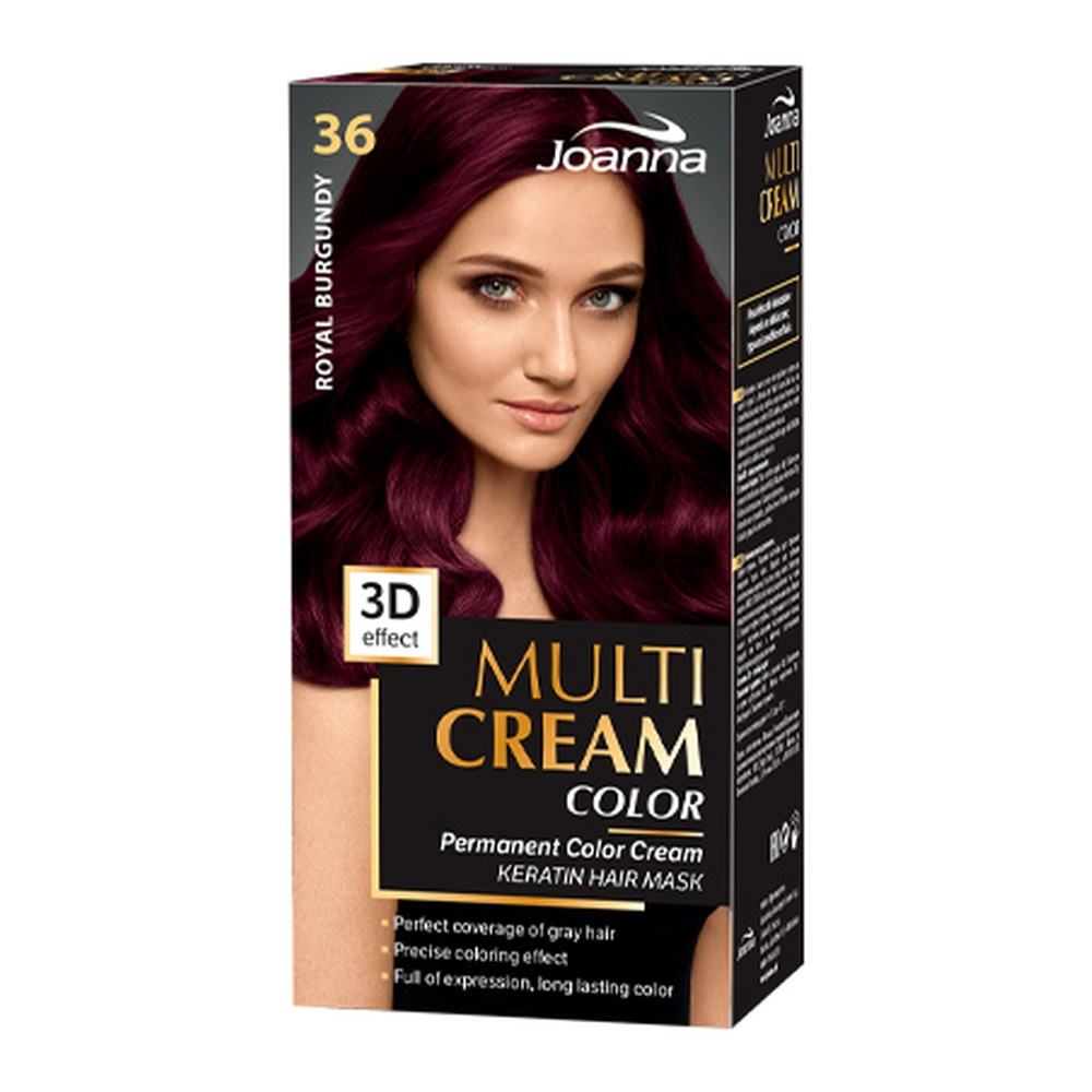 Joanna Multi Cream Trwały Intensywny Kolor Włosów Farba Pielęgnująca 36 Królewski Burgund 60x40x20g