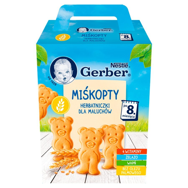 Gerber Miśkopty Herbatniczki z Żelazem i Wapniem dla Niemowląt po 8 Miesiącu 180g