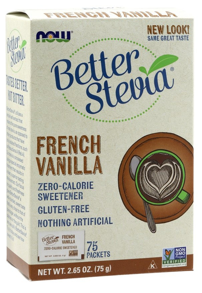 NOW Foods Better Stevia French Vanilla Słodzik w Saszetkach 75 Saszetek