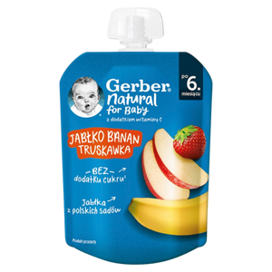 Gerber Deserek Jabłko Banan Truskawka dla Niemowląt po 6 Miesiącu bez Dodatku Cukru 80g Best Before 30.09.26