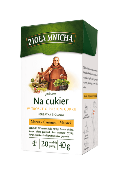 Zioła Mnicha Herbata Ziołowa na Cukier z Morwą Cynamonem i Mniszkiem 20x2g