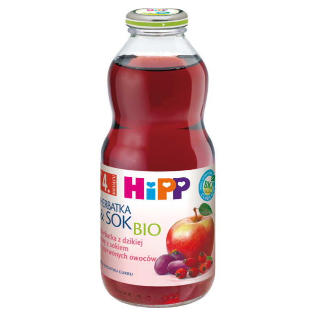 HIPP Bio Herbatka i Sok z Dzikiej Róży z Sokiem z Czerwonych Owoców po 4 Miesiącu 500ml