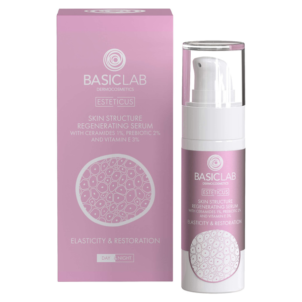 BasicLab Serum Regenerujące Strukturę z 1% Ceramidami Sprężystość i Odbudowa dla Skóry Suchej i Bardzo Suchej na Dzień i na Noc 30ml
