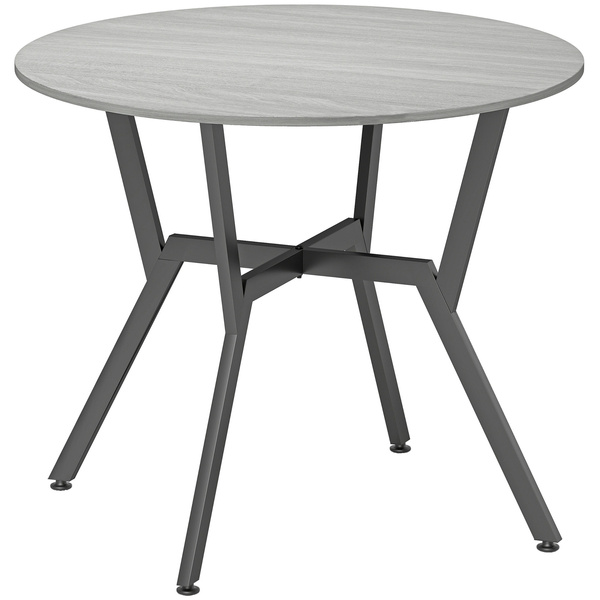 HOMCOM Dining Table, Round Kitchen Table with Black Legs, Anti-slip Foot Pads for Living Room, Dining Room 90 x 76 cm, Grey